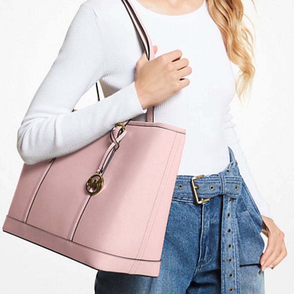 MICHAEL KORS Jet Set Travel Large Saffiano Leather Top Zip Shoulder Tote Bag - Picture 7 of 15